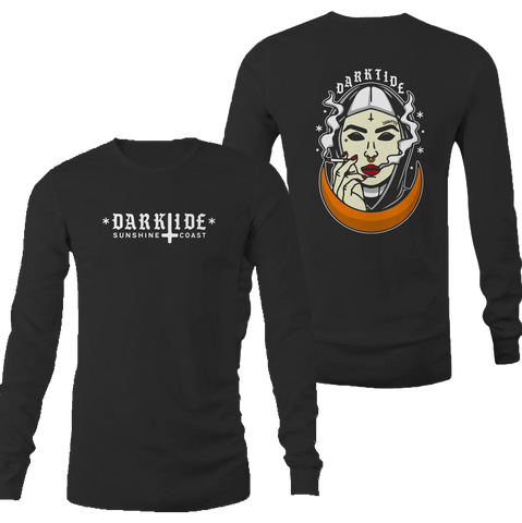 darktide, co, darktideco, d shirt, darktide co d shirt, clothing, shirt, sunshine coast, queensland, t shirt, streetwear, dark clothing, black, chest patch, logo, long sleeve, dead nun