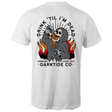 darktide, co, darktideco, d shirt, darktide co d shirt, clothing, shirt, sunshine coast, queensland, t shirt, streetwear, dark clothing, black, chest patch, logo, drink til i'm dead